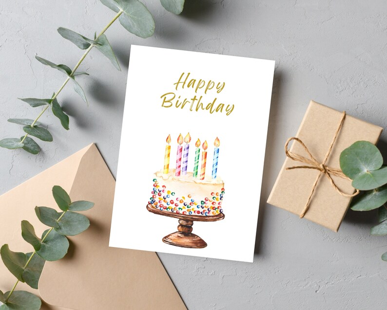 Birthday Card Printable Happy Birthday Cake Candles Card Colorful Card ...