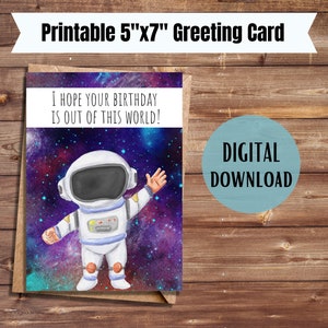 Birthday card space printable astronaut bday card for boy birthday card for space themed birthday party b day gift idea for boy galaxy card