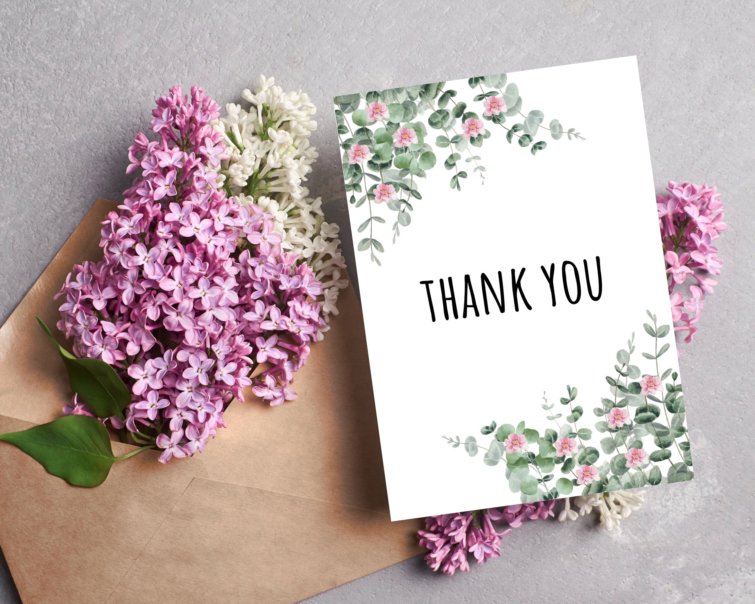 Printable Floral Thank You Card Greenery Card Floral Thank You Greeting ...