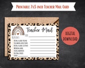 Teacher mail card leopard printable classroom printable note for students teacher post card digital teacher happy mail teacher brag note