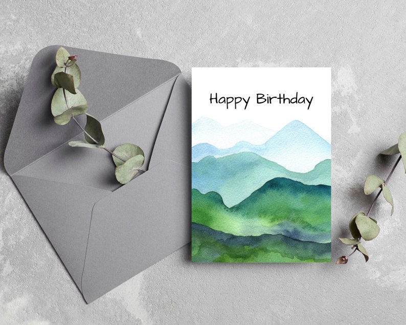 Birthday Card for Him Printable Mountain Greeting Card Happy Birthday ...