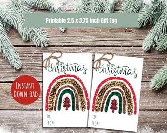 Christmas gift tag printable boho christmas rainbow tag for christmas present christmas label cute christmas party favor tag merry christmas