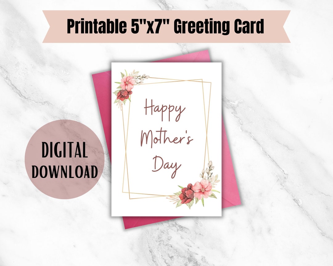 Happy Mother's Day Card Printable Floral Greeting Card for Mom on