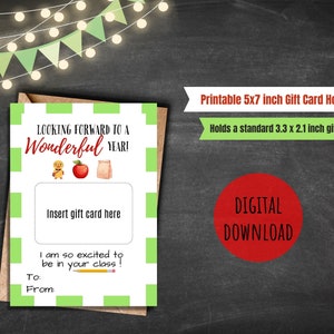 Teacher gift card holder for first day of school printable 1st day of school teacher appreciation gift idea