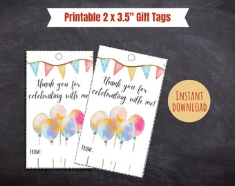 Thank you gift tag printable for birthday party favor gift tag bday party thank you tag watercolor balloon thank you gift tag for party