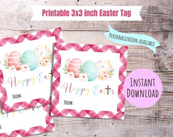 Etiqueta de regalo de Pascua imprimible Etiqueta de conejito de Pascua Etiqueta de regalo de Pascua para tarjeta de cesta de Pascua etiqueta personalizada de fiesta de Pascua Etiqueta de favor de caza de huevos de Pascua