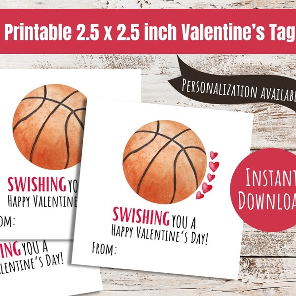 Basketball valentine card personalized sports valentine's day card for friend valentines day class party treat vday basketball themed tag