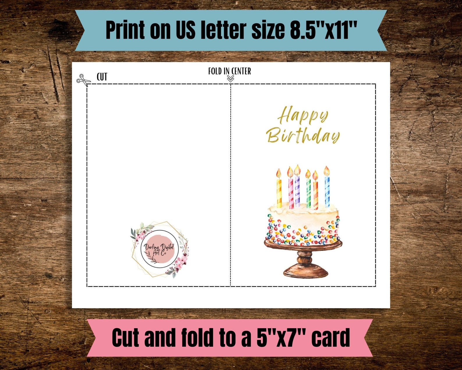 Birthday Card Printable Happy Birthday Cake Candles Card Colorful Card ...