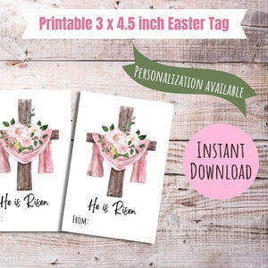 Easter gift tag printable He is risen Easter tag religious Easter gift tag Easter basket tag Easter cross gift tag for Easter sunday gift