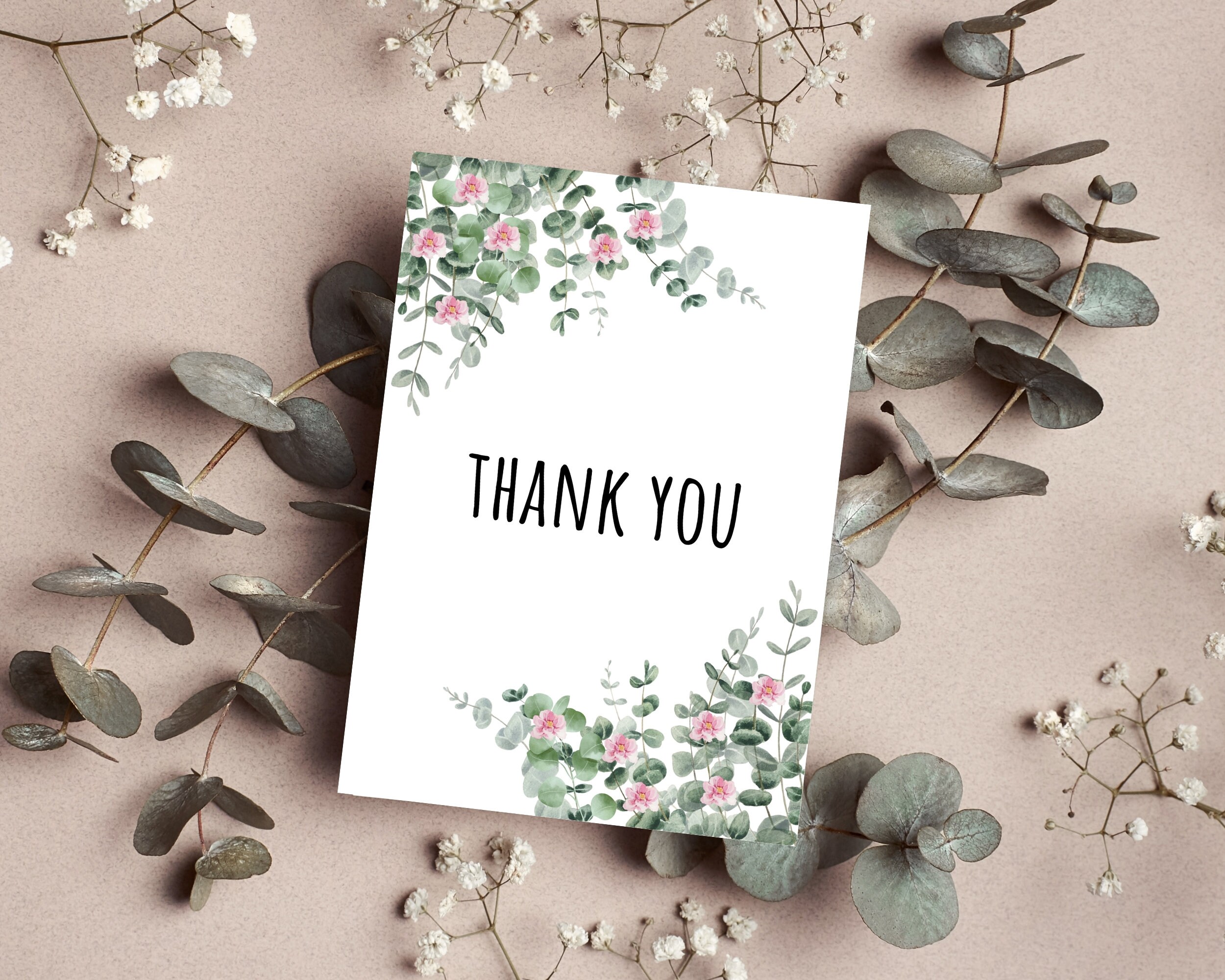 Printable Floral Thank You Card Greenery Card Floral Thank You Greeting ...
