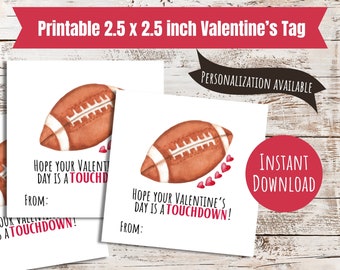 Football valentine card personalized sports valentine's day tag for friend football card for class valentine's day favor football vday label
