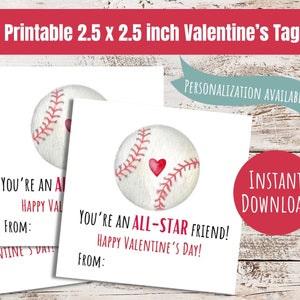 Baseball valentine tag personalized sports valentine&#39;s day card for friend baseball card for class valentine&#39;s day party baseball vday label