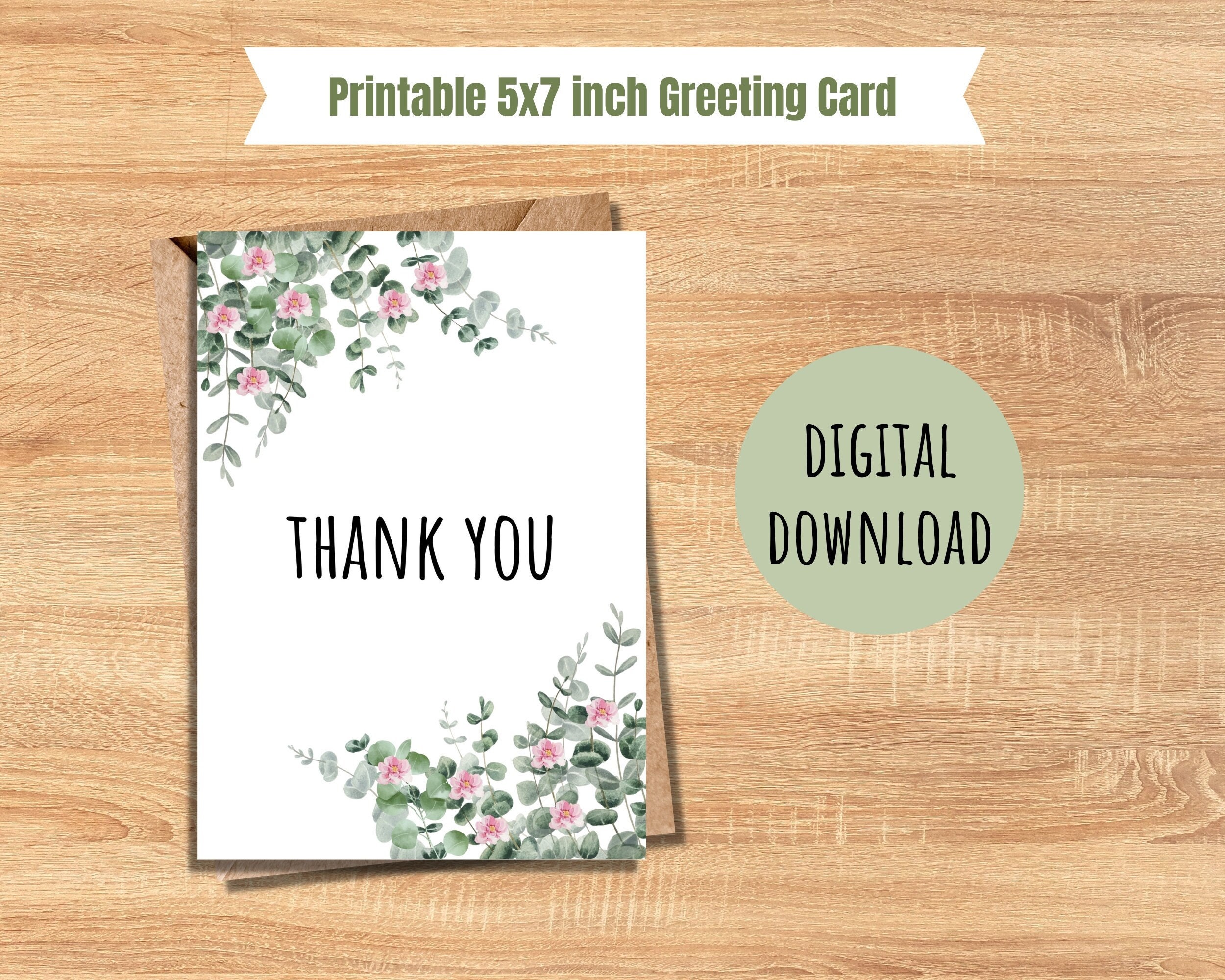 Printable Floral Thank You Card Greenery Card Floral Thank You Greeting ...