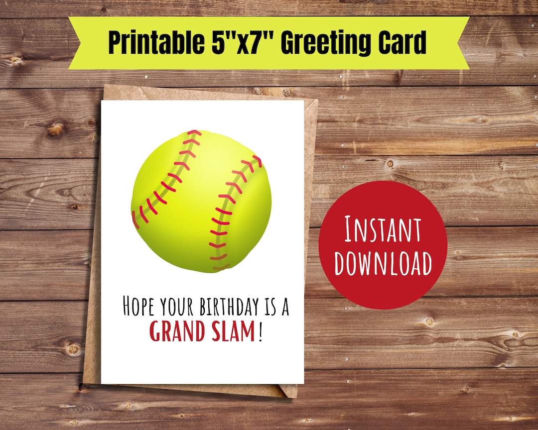 Softball Birthday Card Printable Sports Bday Card Softball Lover Gift ...