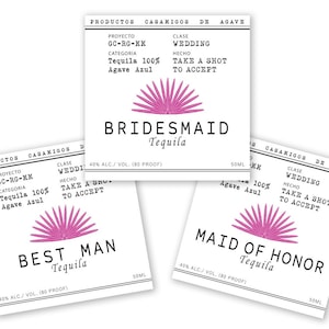 50ml(2&quot;x2&quot;) Casamigos Pink Label, Bridesmaid Gift, Bridesmaid Proposal, Mini Liquor Labels, Tequila Label, Tequila Bottle Label