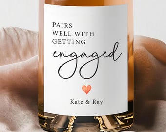 Pairs Well with Getting Engaged Wine Label, Engaged Champagne Labels, Wedding gift, Engagement Gift Label