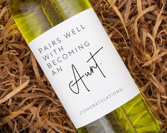Pairs well with Becoming an Aunt, Baby Announcement Wine Labels, Personalized Pregnancy Announcement Champagne Label, Gift for Aunt & Uncle
