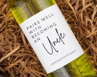 Combina bien con Convertirse en tío, etiquetas de vino para anunciar el nacimiento de un bebé, regalo para el tío, revelación del bebé, Convertirse en tía y etiqueta de champán para el tío.