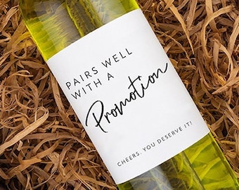 Pairs Well With a Promotion Wine Label, Retirement Gift, Job Promotion, Co-workers Gift, New Job Gift, Promotion Champagne Label