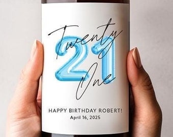 21st Blue Birthday Wine Label, Personalized Birthday Gift, 21st Champagne Label, 21st Birthday Gift For Her, 21st Gift For Him