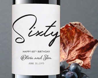 60th Birthday Wine Label, 60th Birthday Champagne Label, Personalized 60th Birthday Label, Birthday Gift for Women,Gift for Her,Gift for Him