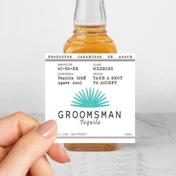 50ml(2”x 2”) Casamigos Label, Groomsman Gift, Mini Liquor Labels, Tequila Label, Best Man Gift, Tequila Bottle Label, Tequila Gift