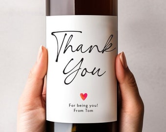 Custom Thank You Wine Labels, Wine Lovers Gift Idea, Personalized Bottle labels, Cute Wedding Favors, Thank You Wine Bottle Label