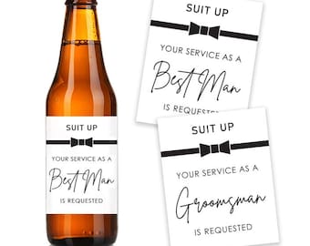 Etiquetas de cerveza para padrinos de boda, propuesta de matrimonio, se solicita su servicio, regalo para padrinos de boda, etiqueta para padrinos de boda, etiquetas impermeables, etiquetas para acomodadores