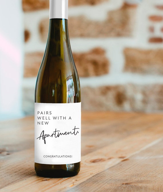 Pairs Well with a New Apartment Wine Label, Housewarming Gift, New Place, Housewarming Wine Label, New Apartment Champagne Label