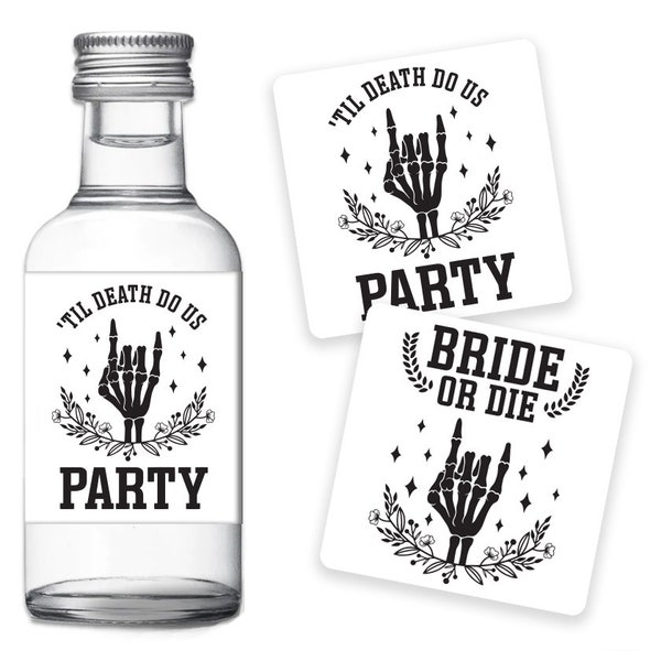 Bride or Die Bachelorette Party,50ml Shot Glass Label,Til Death Do Us Party,Halloween Bachelorette Gift,Gothic Wedding Tequila Bottle Labels