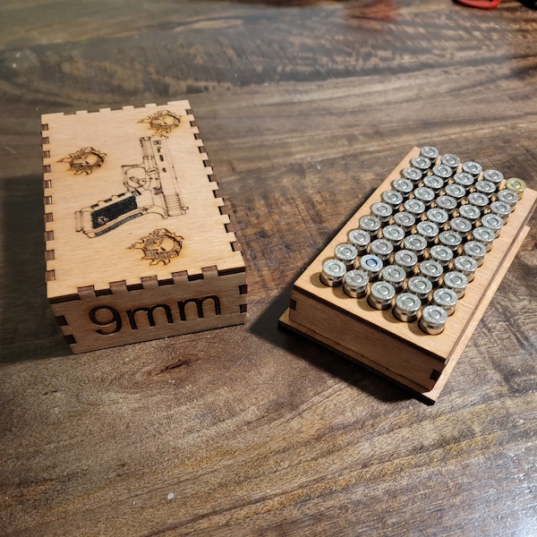 Custom made 9mm wood ammo box. Great gift for fathers day, shooter, sportsman.