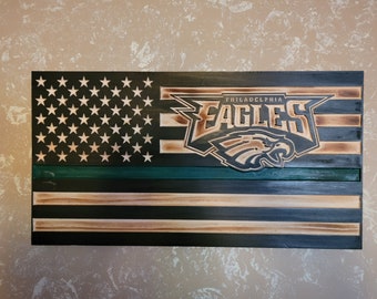 Philadelphia Eagles Wooden American Flag: Handmade Fan Cave Decor