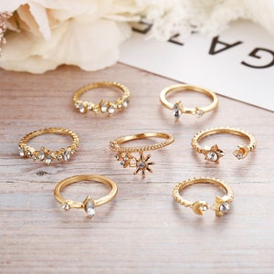 7 Pieces Star Moon Ring Set, Creative Retro Simple Ring Set, Minimalist ...