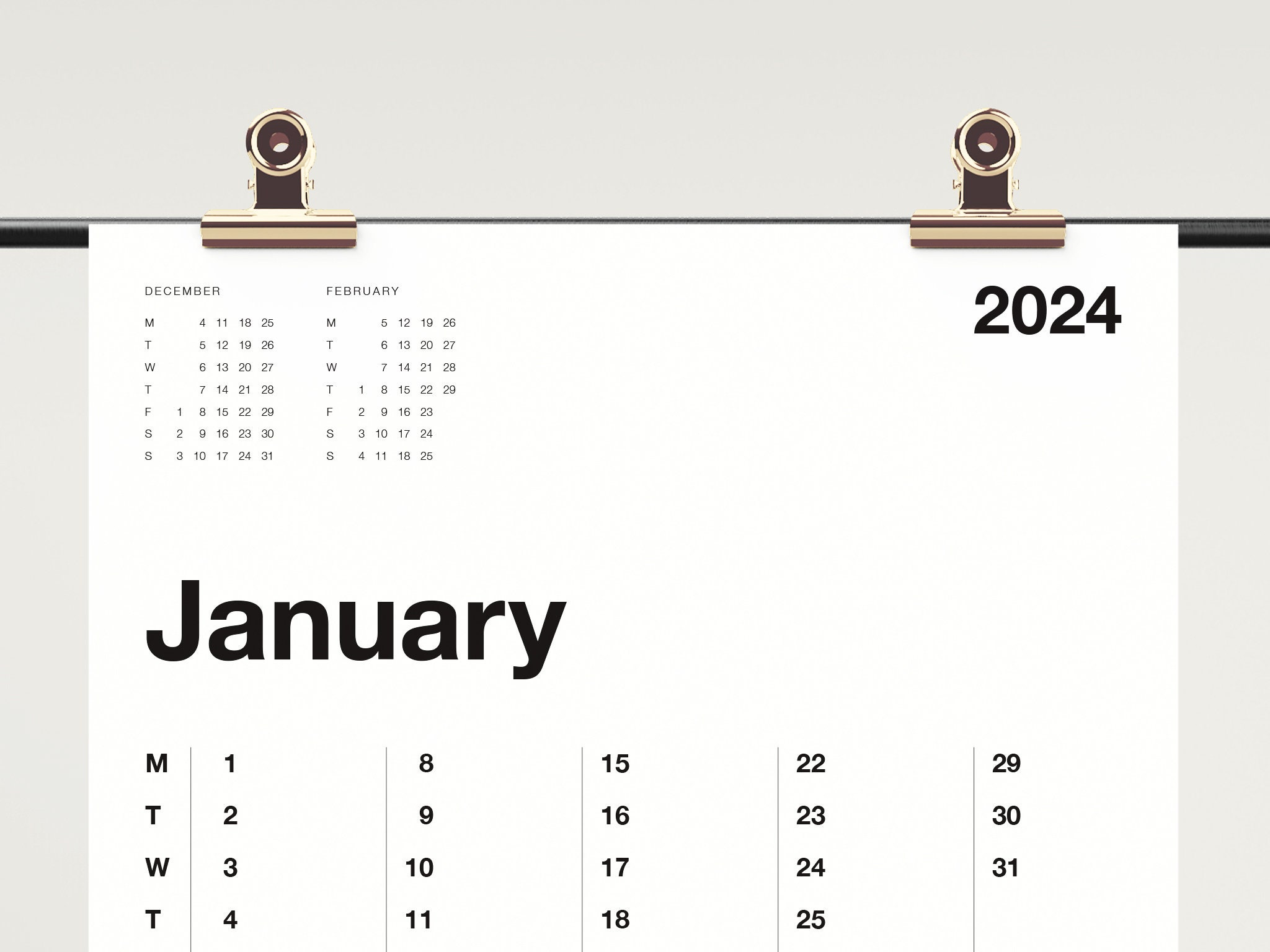 2024 Minimalist Calendar Printable, Monthly Planner Wall Art, Instant