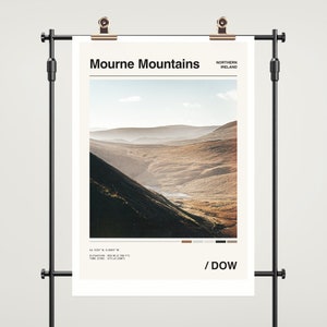Mourne Mountains Travel Poster, Mourne Mountains Print, Vintage Photo Print, Ireland Decor, Ireland Wall Art, Minimalist City Color Palette