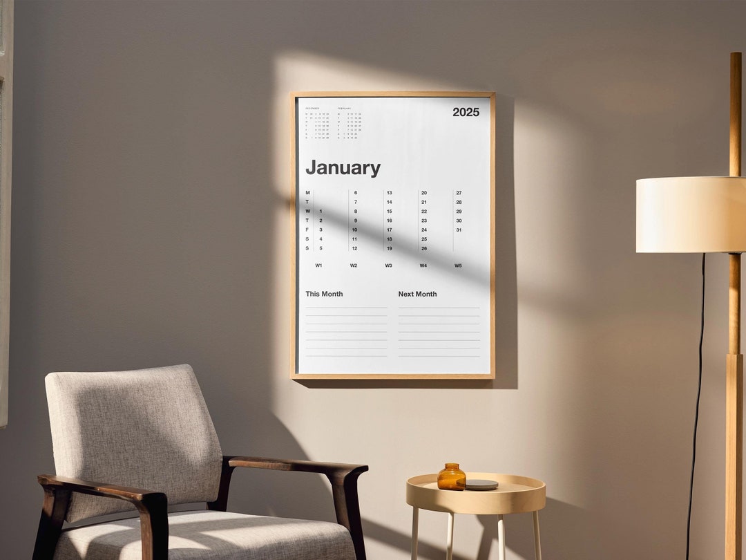 2025 Minimalist Calendar Printable, Monthly Planner Wall Art, Instant ...
