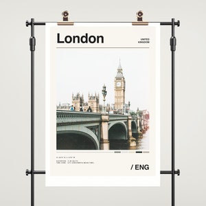 London Travel Poster Print, London Print, Vintage Photo Print, London England Decor, London Wall Art, Minimalist City Color Palette UK