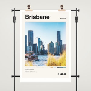 Brisbane Travel Poster Print, Brisbane Poster, Vintage Photo Print, Queensland Home Decor, Brisbane Wall Art, Minimalist City Color Palette
