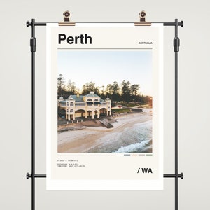 Perth Travel Poster Print, Perth Poster, Vintage Photo Print, Western Australia Home Decor, Perth Wall Art, Minimalist City Color Palette
