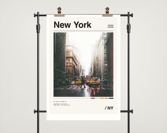New York Travel Poster Print, New York Print, Vintage Photo Print, New York Decor, New York Wall Art, Minimalist City Color Palette USA