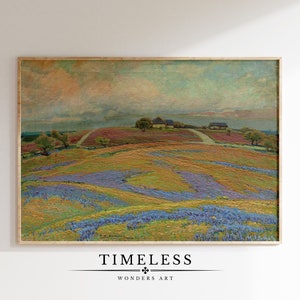Vintage Wildflower Field Landscape Printable Painting, Country Field Wall Ar, Antique Landscape Art Print, Wall Art Digital Download | L1