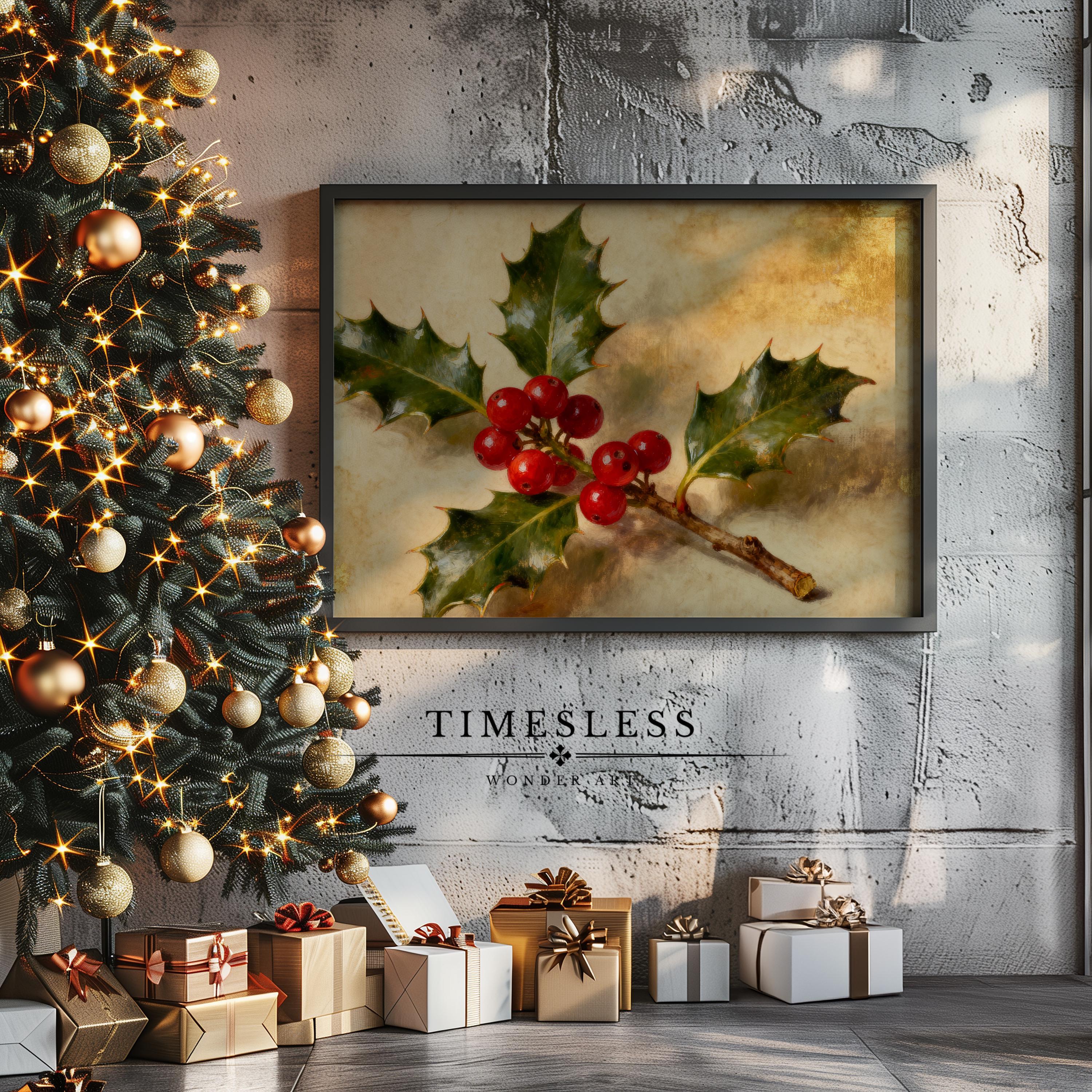 Rustic Holly Printable Rustic Holly Sprig Watercolor - Festive Vintage Christmas ...