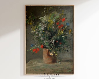 Flowers Still Life | Neutral Farmhouse Decor | Vintage Roses Vase Painting |  DIGITAL PRINTABLE #354