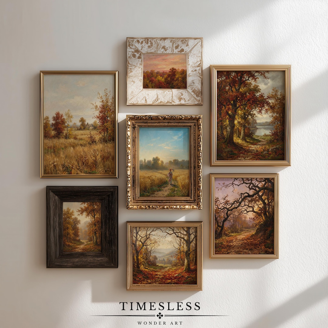 Vintage Autumn Landscape Printable Wall Art Set of 7, Rustic Farmhouse ...