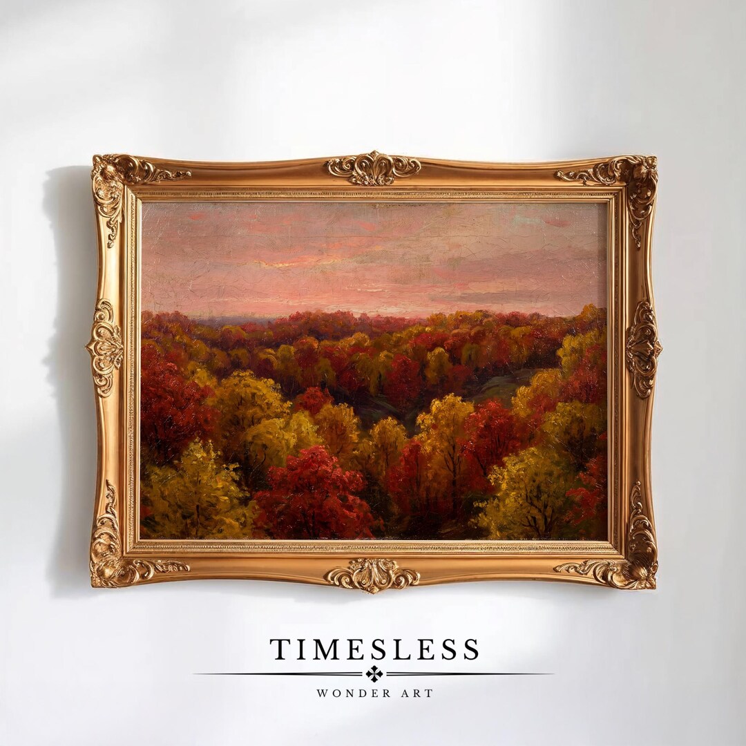 Rustic Fall Drawing Rustic Autumn Forest Landscape Printable Art - Cozy Fall Treetops ...