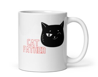 Weiß glänzender Becher, Tasse Katze Fathe, Katzenvater Tasse