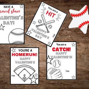 Baseball Valentines, Star Edition, Able to Color in or Leave as is, Instant Digital Download, Printable