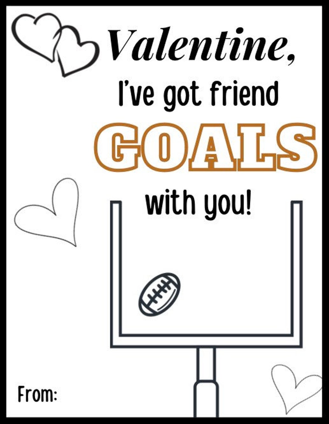 Football Valentine Cards, Heart Edition, Able to Color or Leave as Is ...
