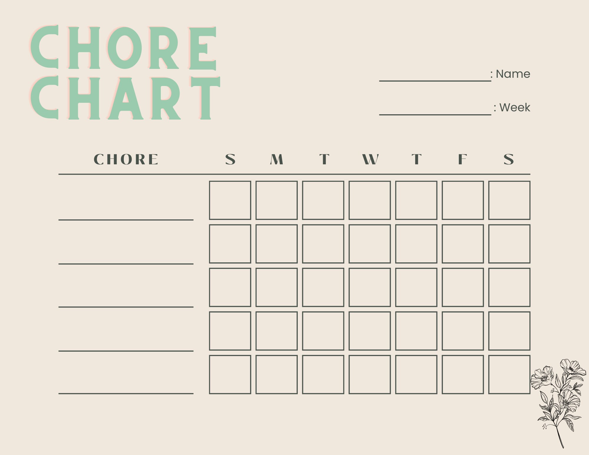 Editable Minimalist Chore Chart - Etsy