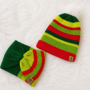 Kit de Tricô para Gorro e Protetor de Orelhas Natalinos | Máquina Sentro de 48 Pinos, Máquina Addi | Download em PDF para Iniciantes